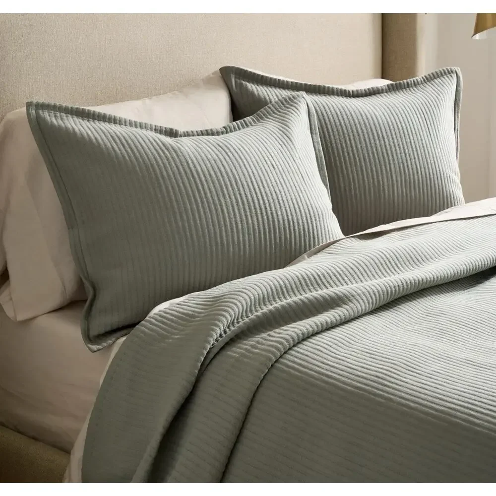 NWOT Quince Organic Cotton Matelasse Sham Set King Dried Sage